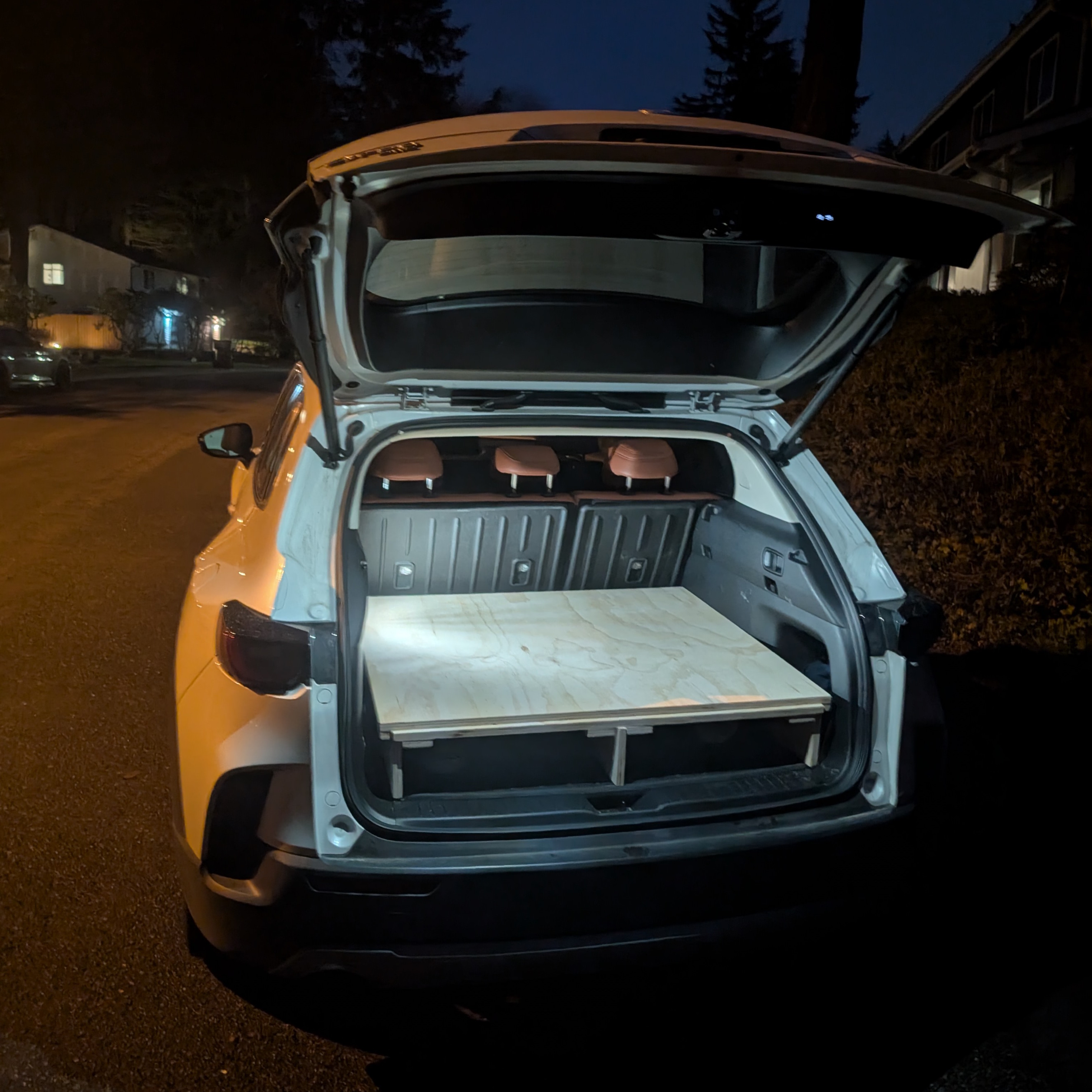 The sleeping platform installed in the rear cargo area