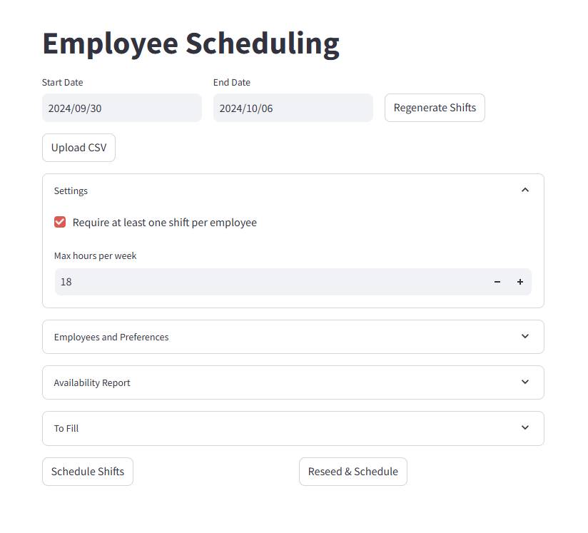 Employee Scheduler application screenshot